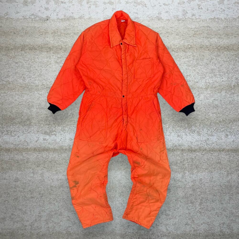 True Vintage 70s Snow Suit Mens XL  Baggy Wide Leg Fit Neon Orange Coveralls